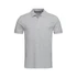 A grey men's premium cotton polo shirt featuring a classic design and a collar, with a small logo present.