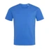 A blue crew neck t-shirt featuring short sleeves and a plain design. It has a small logo on the neckline.