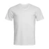A plain white men's crew neck t-shirt with short sleeves, featuring a logo on one side.