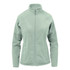 A women's polar fleece jacket in light green, featuring a zip front and side pockets, with a logo present.