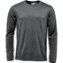 A long-sleeve T-shirt in a dark grey colour, featuring a simple design and a logo on the label.