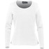 A white long-sleeve women's t-shirt with a round neckline and a branded tag inside.