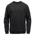 A men's crew neck sweater in dark grey with a simple design and a logo on the chest.