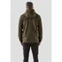 A men's full zip hoody in dark olive green, featuring a hood and a kangaroo pocket, with a logo on the chest.