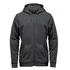 A men's full zip hoody in dark grey, featuring a front zipper and pockets. Includes a branding logo.