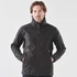 A men's black softshell jacket with a full zip, featuring zippered pockets and a stand-up collar.