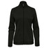 A women's performance jacket in black with a full zip, front pockets, and a collar. Features a logo on the design.