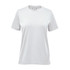 A white women's t-shirt with short sleeves and a branding label.