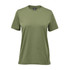 An olive green women's t-shirt with a classic crew neckline and short sleeves. Features a logo on the label.