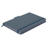 A teal notebook with a textured cover, an elastic band, and a matching ribbon marker. It features a logo on the cover.