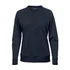 A navy blue women's henley shirt featuring a buttoned neckline and long sleeves. It has a small logo on the side.