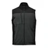 A men's softshell vest in green and black, featuring a zip front and side pockets, with a logo.