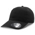 A black cap with a curved brim and an adjustable strap at the back, featuring a logo on the side.
