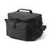 A black lunch cooler with a main compartment, zippered pockets, and side mesh storage. It features a sturdy handle.