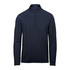 A navy men's pullover featuring a 1/4 zip and long sleeves, with a logo on the chest.