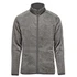 A grey men's fleece jacket with a full zip and a high collar, featuring a logo on the chest.