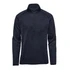 A men's half-zip fleece jacket in navy blue with long sleeves and a stand-up collar. It has a logo on it.