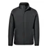 A black thermal jacket with a zip front and a stand-up collar, featuring a logo on the chest.