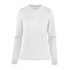A long-sleeve white women's tee featuring a round neck and fitted sleeves. The shirt includes a brand logo.