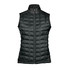 A black thermal softshell vest with a quilted design and a high collar, featuring a front zipper and no sleeves.