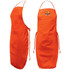 An orange bib apron featuring a logo, designed for workwear use, with adjustable ties at the waist.