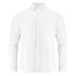 A white long-sleeve shirt with a button-up front and a classic collar, featuring a logo on the chest.