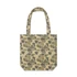 A tote bag featuring a camouflage pattern in shades of green and beige, with two sturdy handles.