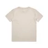 A beige kids' T-shirt featuring a simple design. It includes a brand logo tag on the inside.