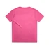 A pink short-sleeved t-shirt with a plain back. It features a logo on the label.