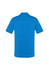 A blue short sleeve polo shirt featuring a textured design and a logo on the back.