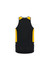 A black and yellow men's singlet featuring a logo, designed for athletic wear.