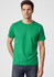 A green short sleeve tee shirt for men, featuring a classic crew neck design and a logo on it.