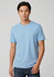 A light blue short sleeve tee for men, featuring a classic crew neck and a logo on one side. 