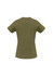 A back view of a women's short sleeve tee in olive green, featuring a simple design and a logo.