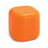 An orange, rounded container of lip balm with a glossy finish, featuring a visible logo on the surface.