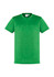 A green short sleeve tee with a round neckline and a logo at the collar.