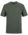A green T-shirt featuring short sleeves and a round neckline, with a branding logo on the label.