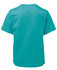 A turquoise children's t-shirt featuring a back view, designed for casual wear. There is a logo on the garment.