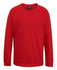 A red long-sleeve T-shirt featuring a crew neck and a branding label inside.