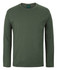 A long-sleeve T-shirt in olive green with a simple design and a tag visible at the neckline.