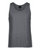 A grey singlet with a round neckline and a branding label at the neck.
