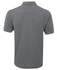 A grey polo shirt featuring a collar and short sleeves, with a logo on the upper back.