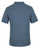 A blue polo shirt featuring a collar and short sleeves, with a logo on the back.