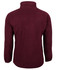 A maroon polar fleece jacket with a high collar and elastic cuffs, featuring a logo on the back.