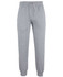 Light grey track pants with a drawstring waistband and cuffs at the ankles, featuring a branding logo.