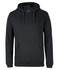 A dark green hoodie featuring a front pocket and drawstring hood. It has a logo on the label.