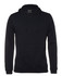 A black hoodie featuring a front pocket and a drawstring hood. The garment has a logo at the neckline.