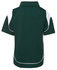 A green polo shirt with white accents and a logo on the side, featuring a classic collar and short sleeves.