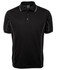 A black polo shirt with piping details and a collar, featuring a logo on the front.