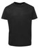 A black t-shirt with a classic crew neck design and a logo on the label.